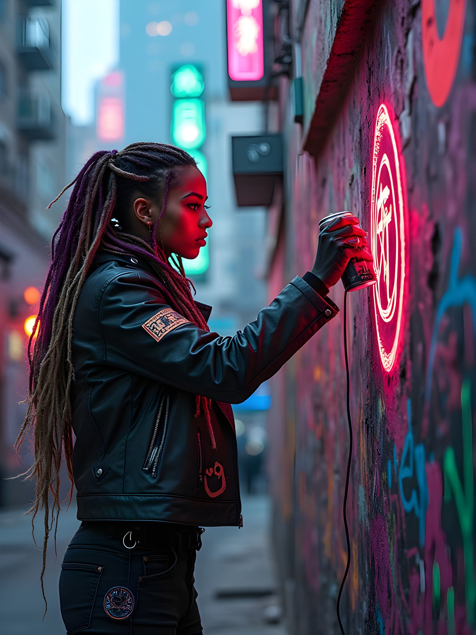 Mythpunk Medusa: Street Artist in Cyberpunk Dystopia