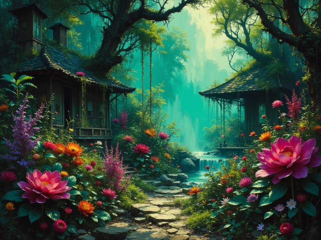 Secret Garden of Poisonous Plants in Dramatic Light