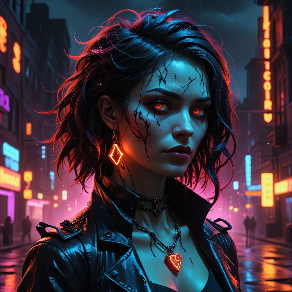 Gothic Aetherpunk Goddess in Neon Noir