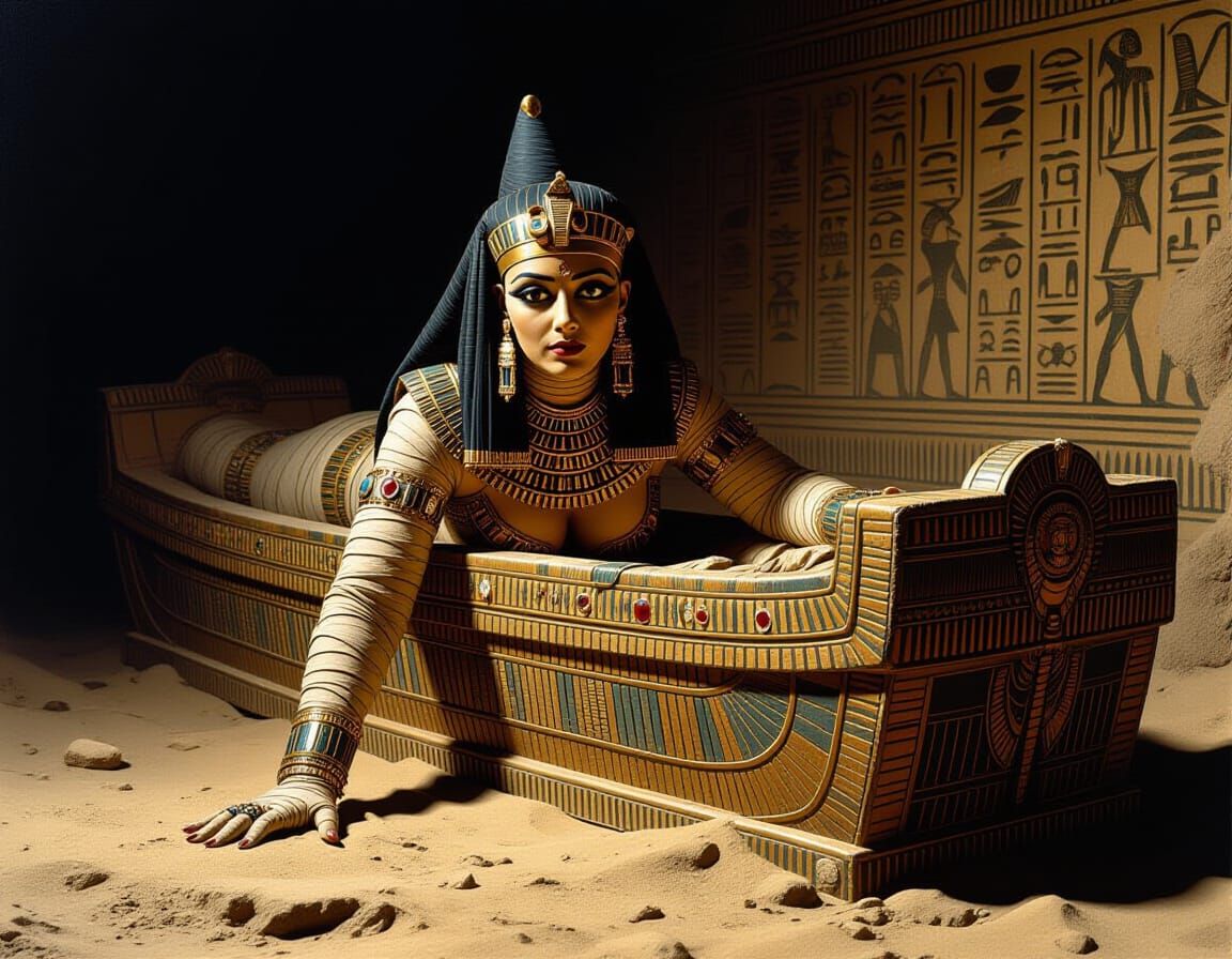Seductive Mummy Emerges From Jeweled Sarcophagus in Horror S...
