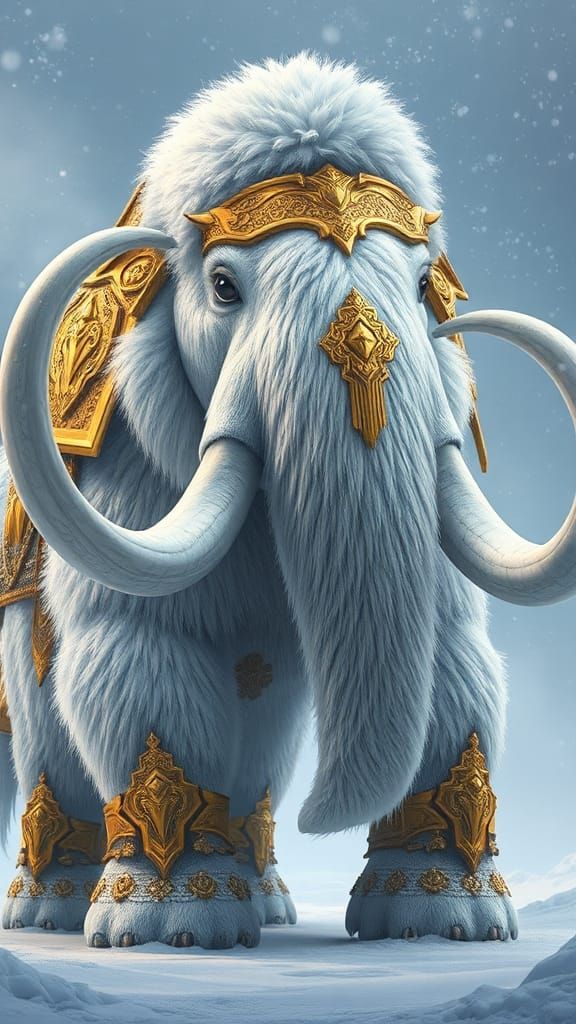Majestic White Mammoth in Golden Armor