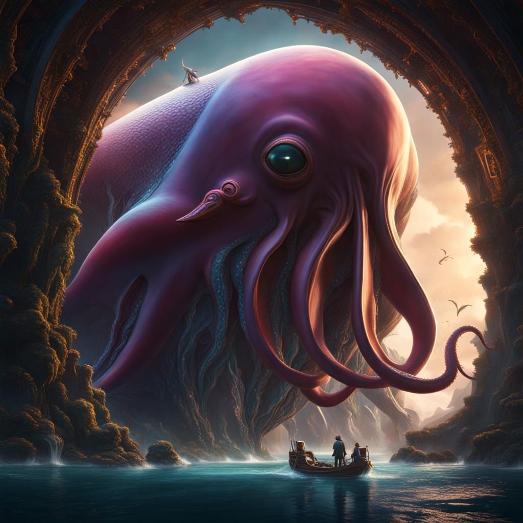 Squid and Whale Kissing: Detailed Matte Painting