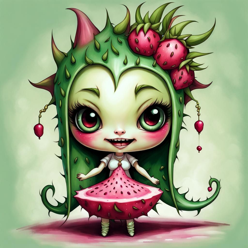 Chibi Dragon Fruit Girl Character Art