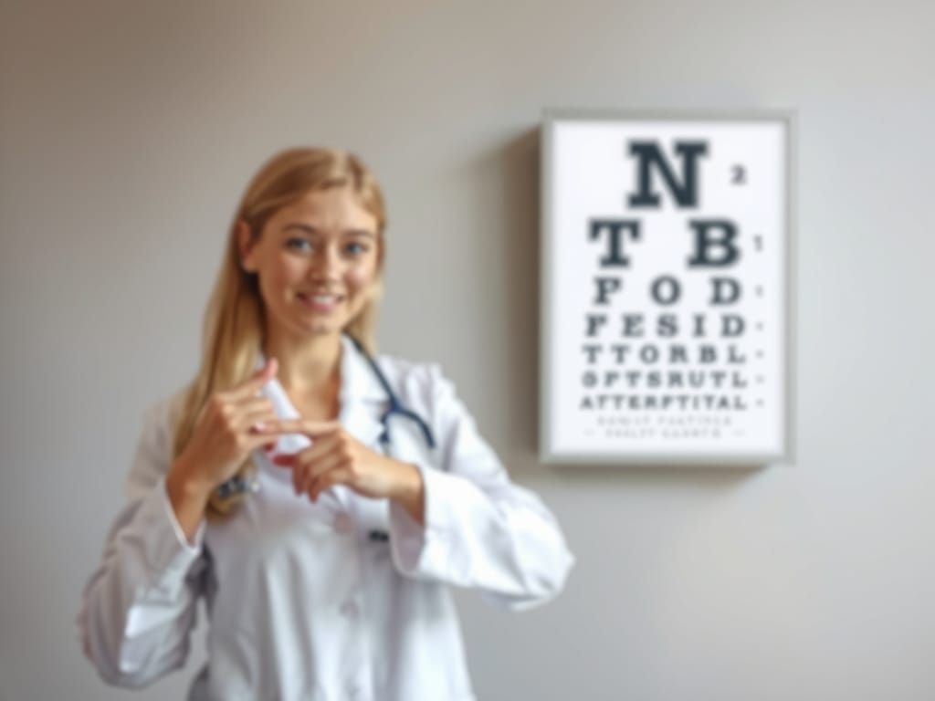 Dreamy Soft-Focus Scene: Woman and Eye Chart