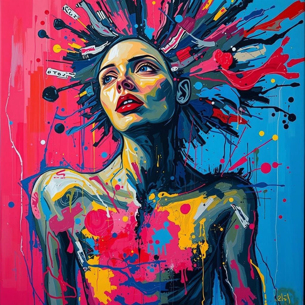 Abstract Expressionist Figure in Turbulent Brushstrokes