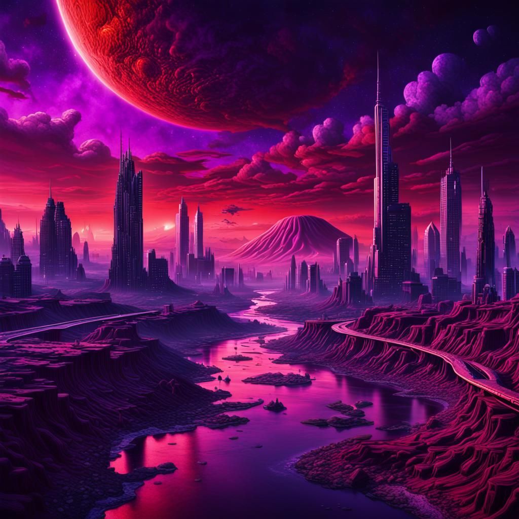 Evil Galactic Planet with Futuristic Horror City