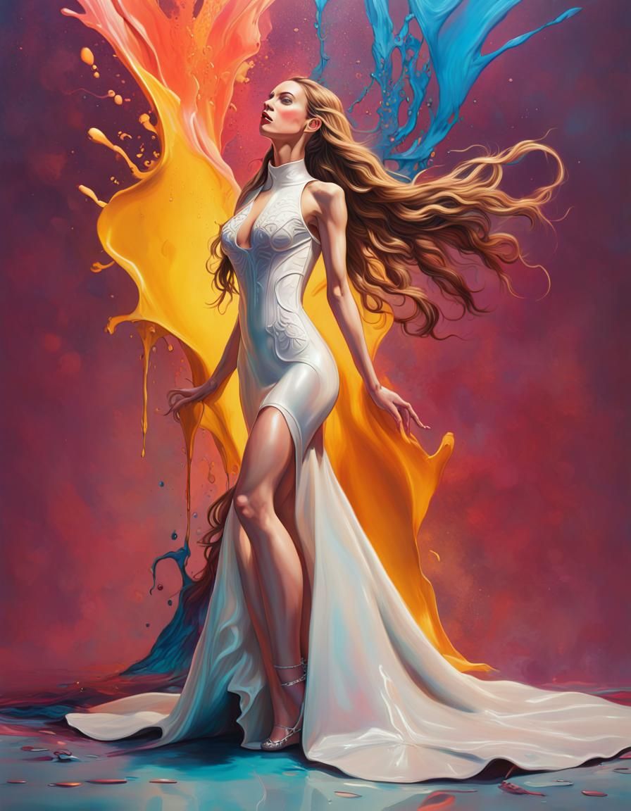 Woman in Latex Wedding Dress: Hyperrealistic Splash Art