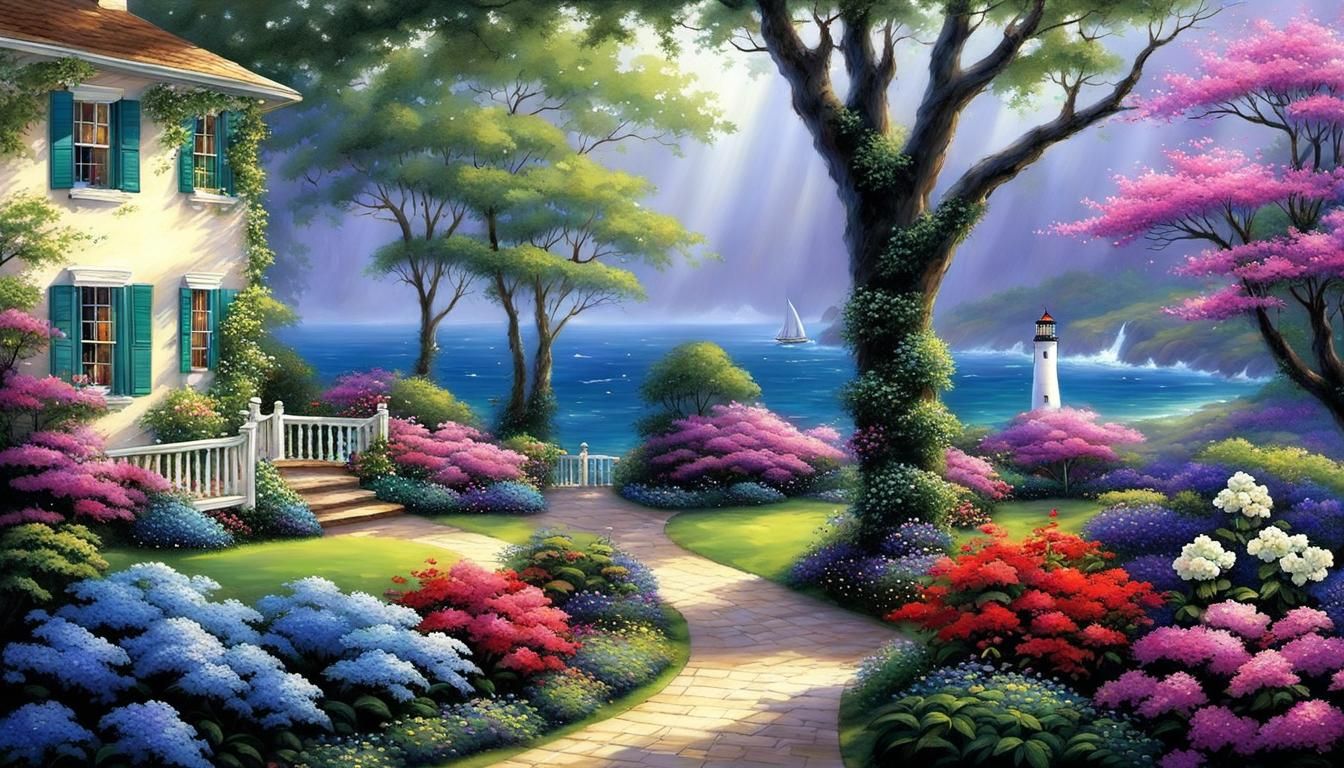 Serene Garden Scene in Vivid Colors