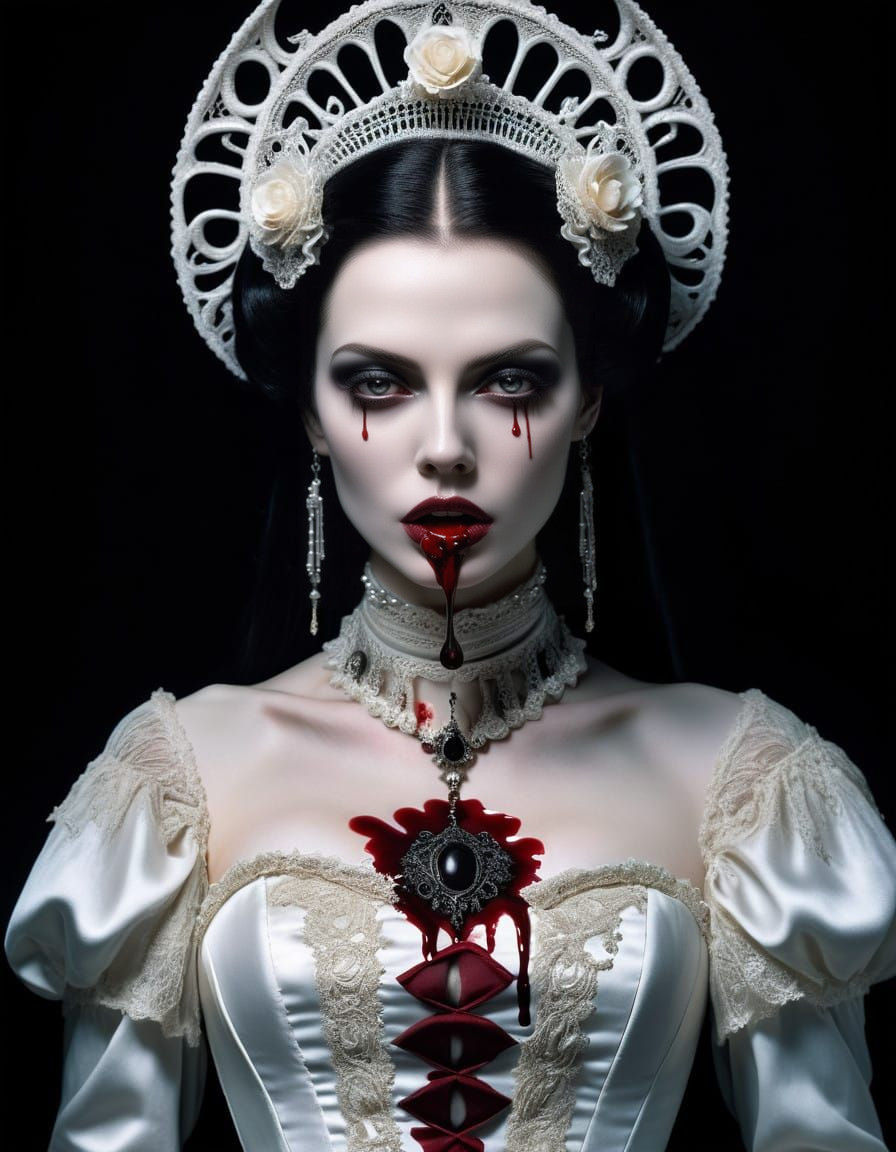 Ethereal Vampire Siren in Victorian Gown