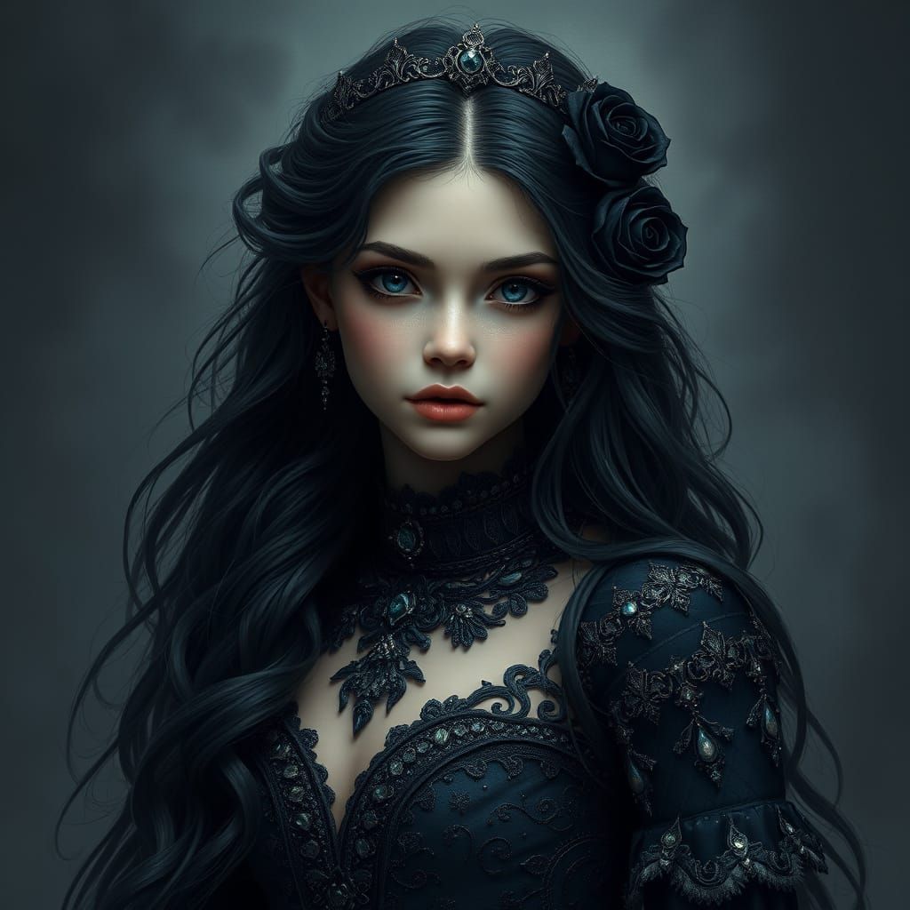 Regal Dark Princess Adorned in Lavish Fantasy Attire