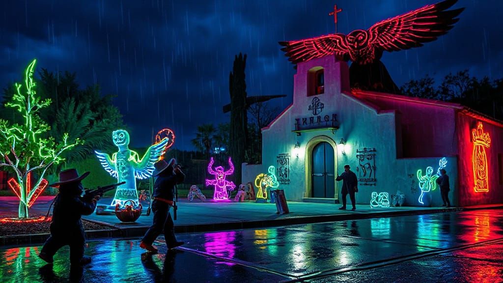 Surreal Dayglo Art Exhibition of Vaqueros and Witch