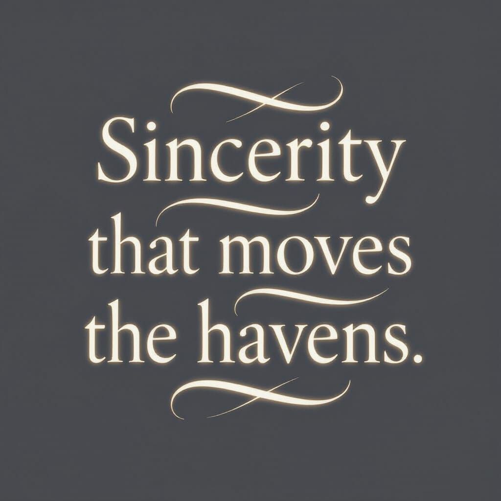 Sincerity Moves Heavens Idiom in Elegant Glowing Font