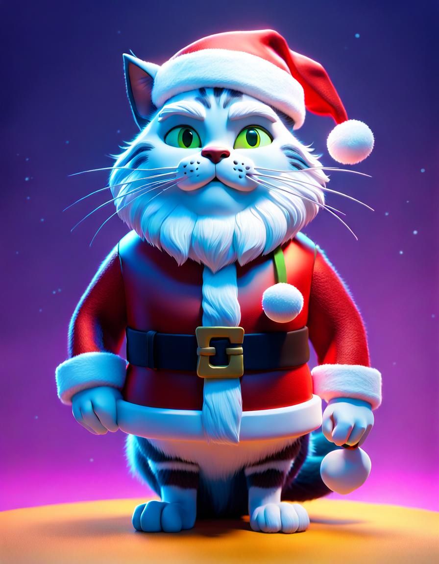 Cat Santa Claus Claymation: Pixar-Style 3D Digital Art