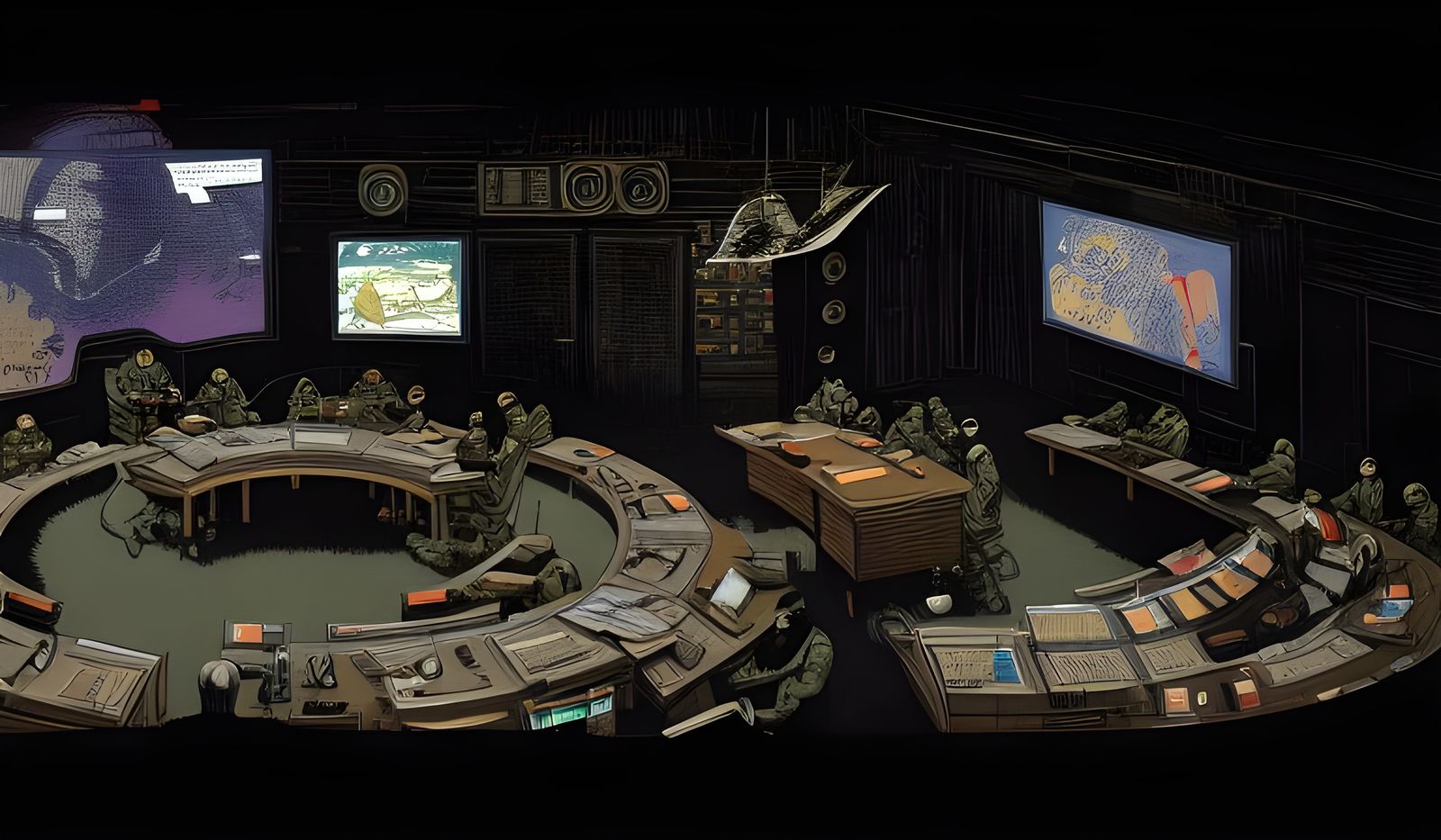 Overhead View of War Room in Poster Art Style