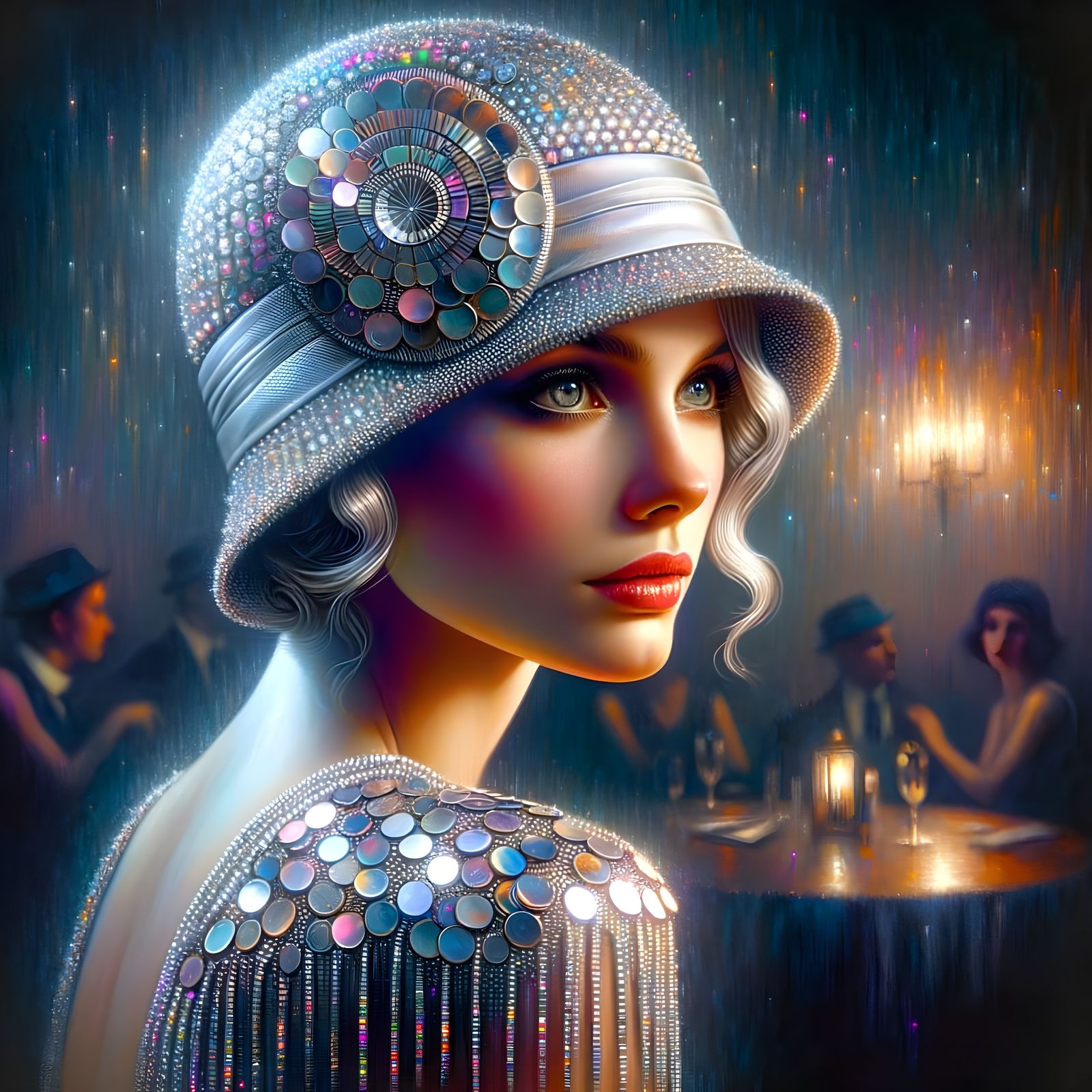 Roaring Twenties Flapper Portrait in Art Deco Style