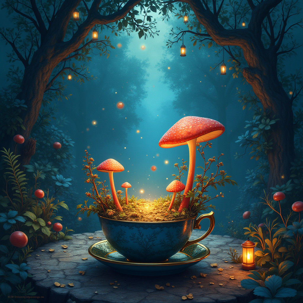Mystical Night World Inside Teacup: Fantasy Concept Art