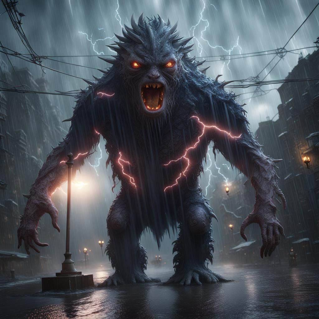 Electric Creature Emerges in Lightning Storm