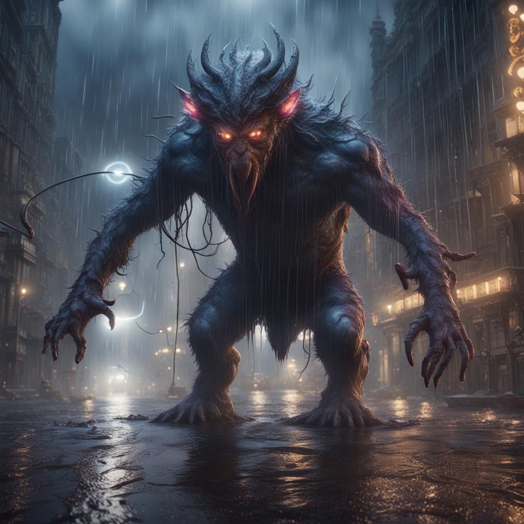 Electric Creature in Rainstorm, Fantasy Concept Art