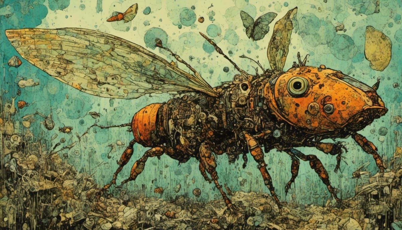 Apis Mellifera in Woodcut Linocut Style