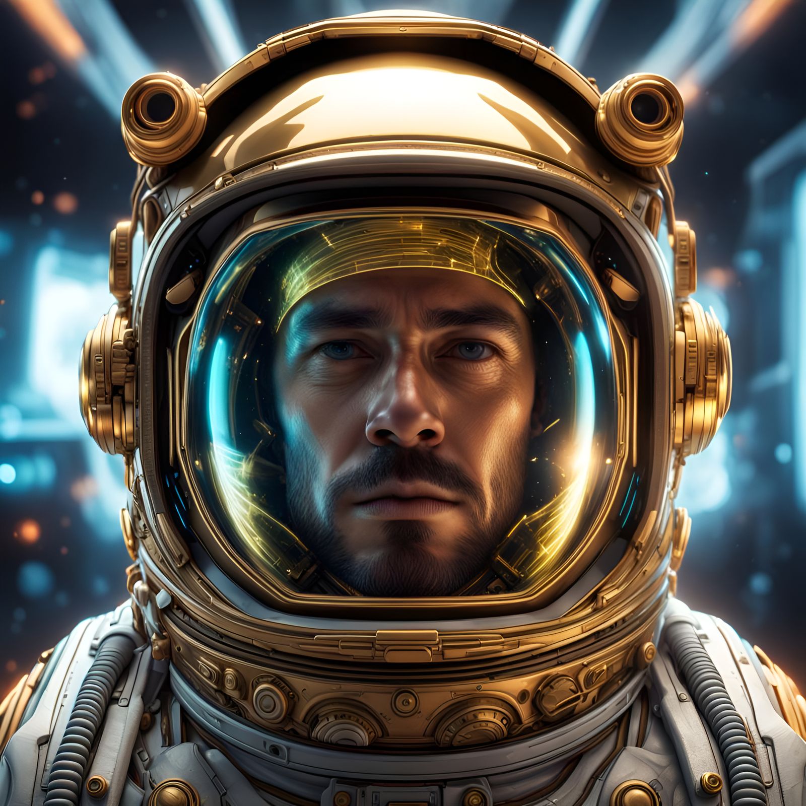 Ethereal Astronaut: Neon Space Portrait in HDR