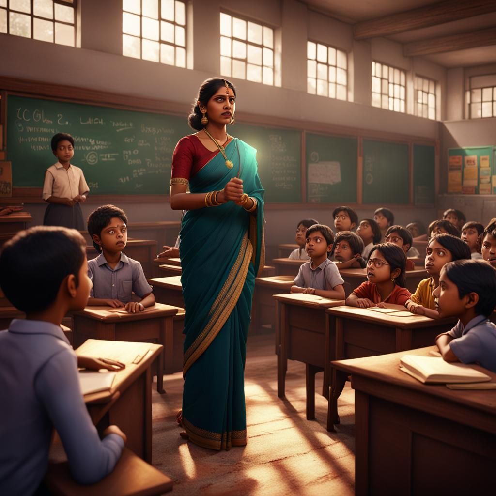 Indian Teacher Silencing Students: Matte Painting