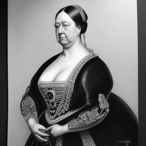 Hyperdetailed Charcoal Drawing of Queen Victoria