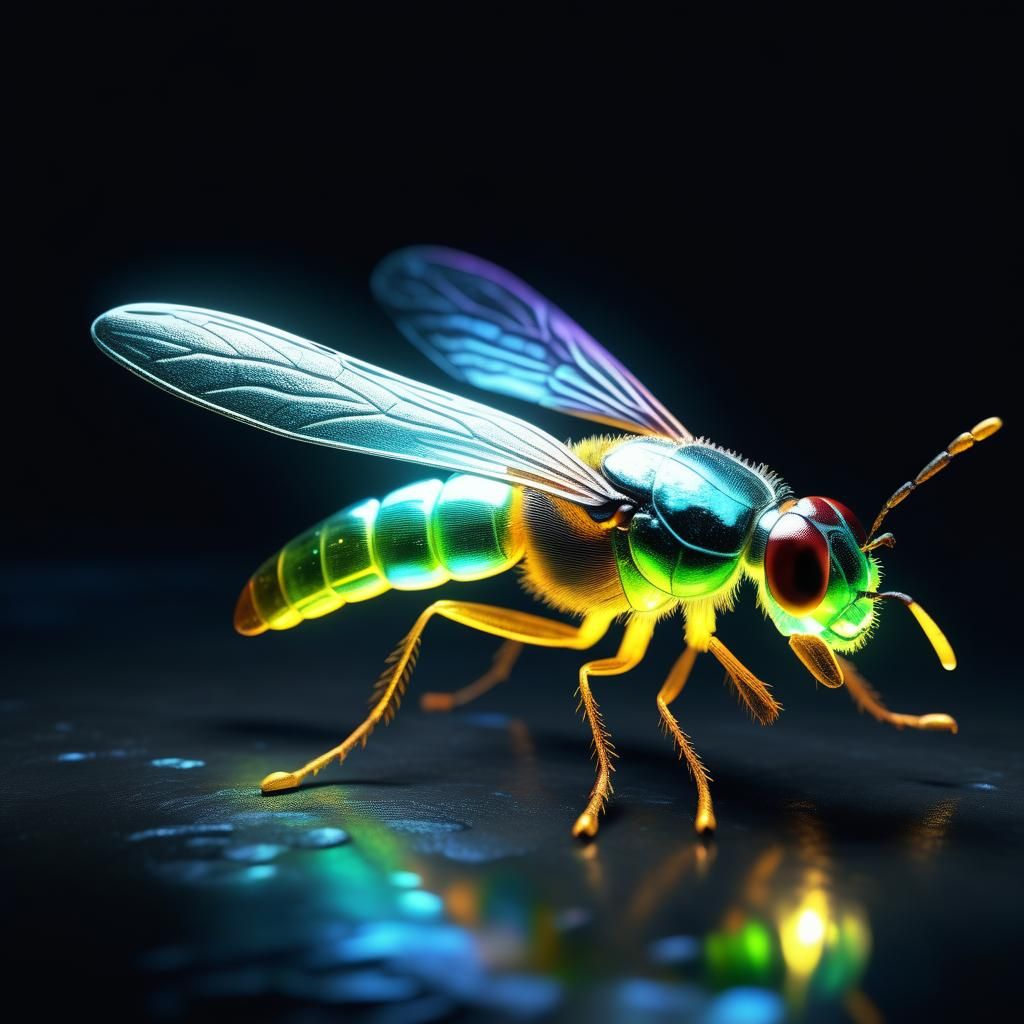 Iridescent Firefly in Flight: Hyperrealistic HDR Image