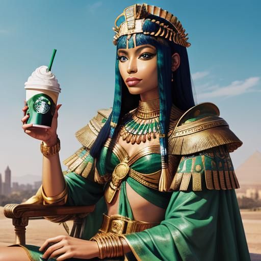Cleopatra Enjoys a Starbucks Frappuccino by the Nile