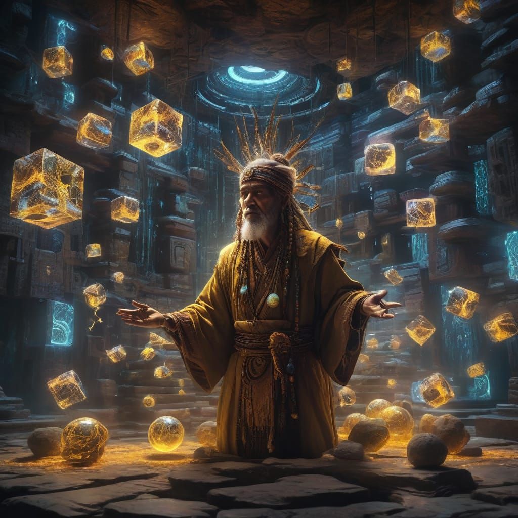 Shaman in Vibrant, Otherworldly Aura