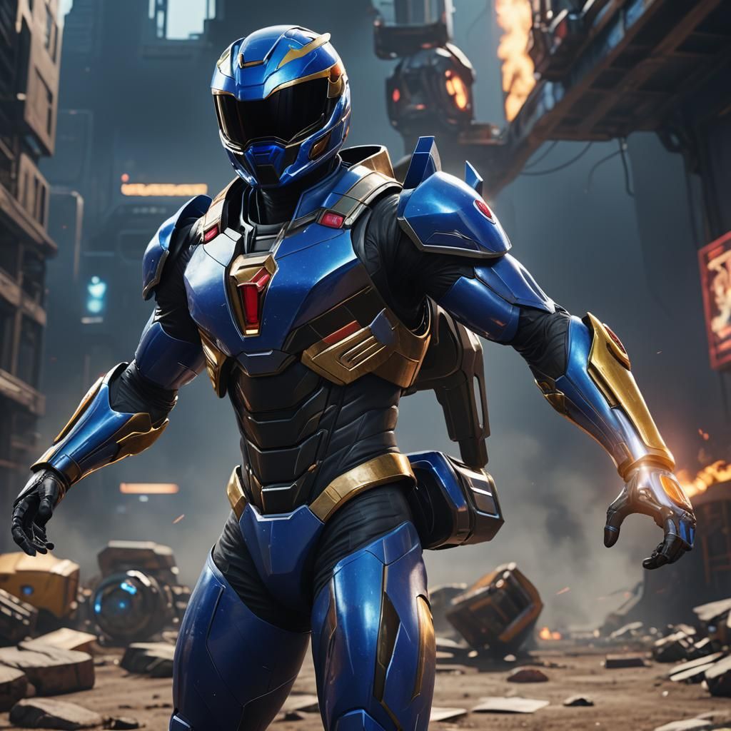 Black Space Ranger in Blue Suit: 3D Rendering
