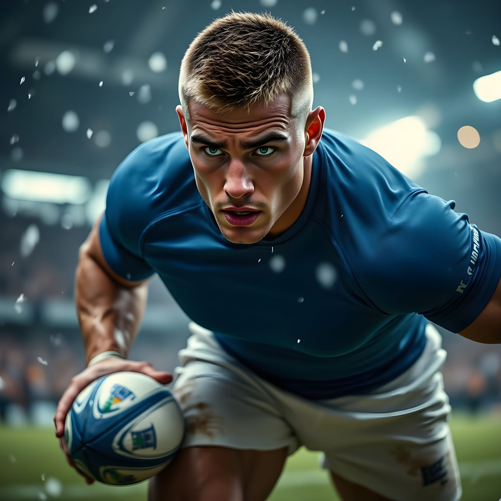 Rugby Player in Intense Mid-Tackle Action