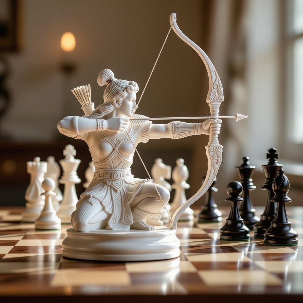Archer King Chess Piece in Endgame, Realistic Photography