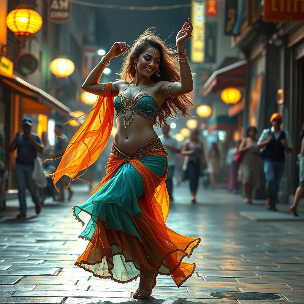Belly Dancer in Street, Alcohol Ink Style
