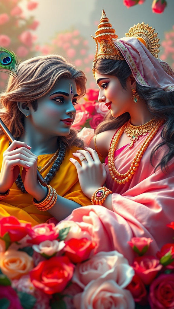 Krishna and Radha Gazing Lovingly in a Rose Garden