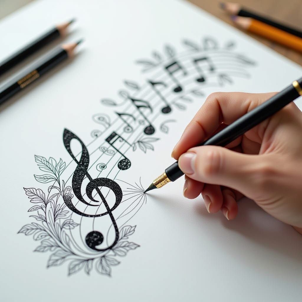Create me a doodle of music where merely the edges are sketc...