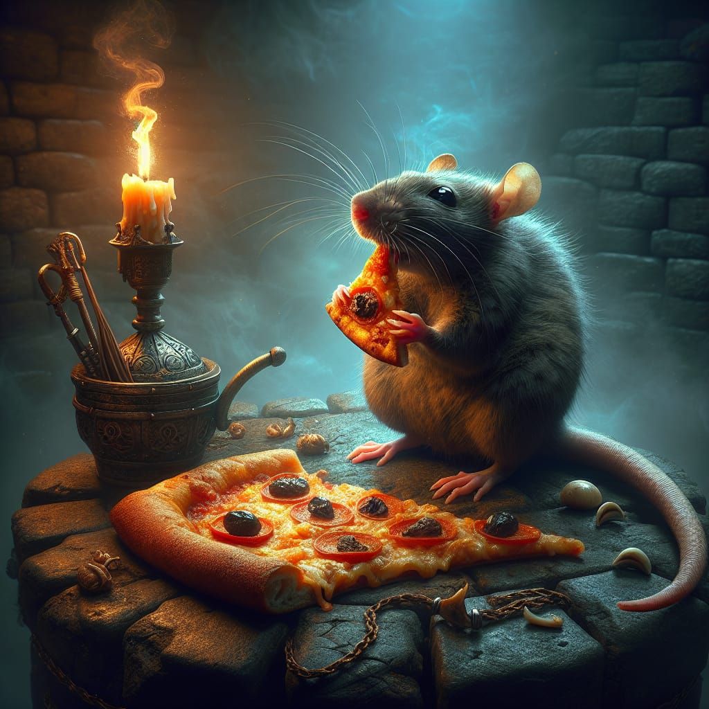 D&D Rat Character Portrait with Pizza