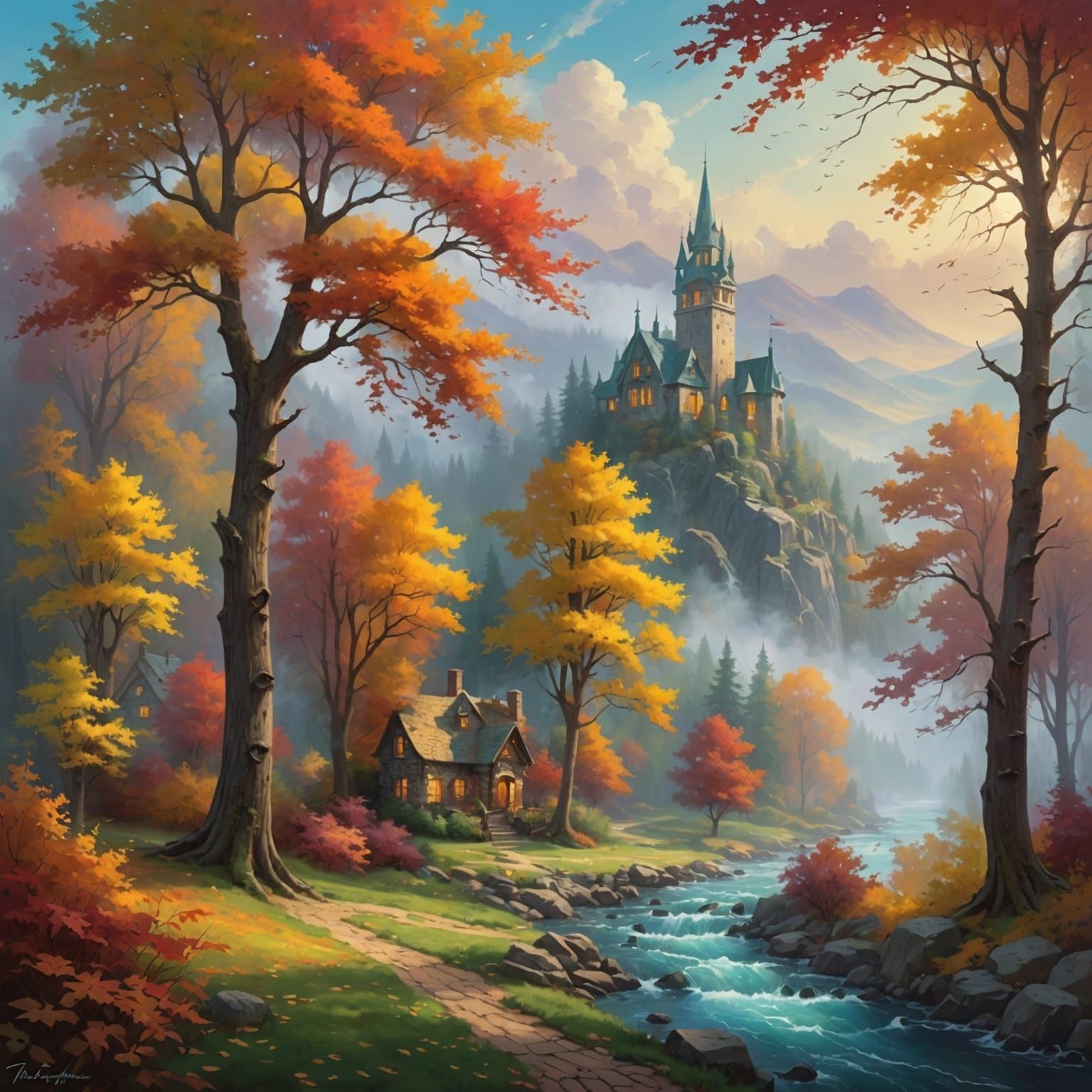 Autumn Trees Swaying in Wind: Ethereal Fantasy Art