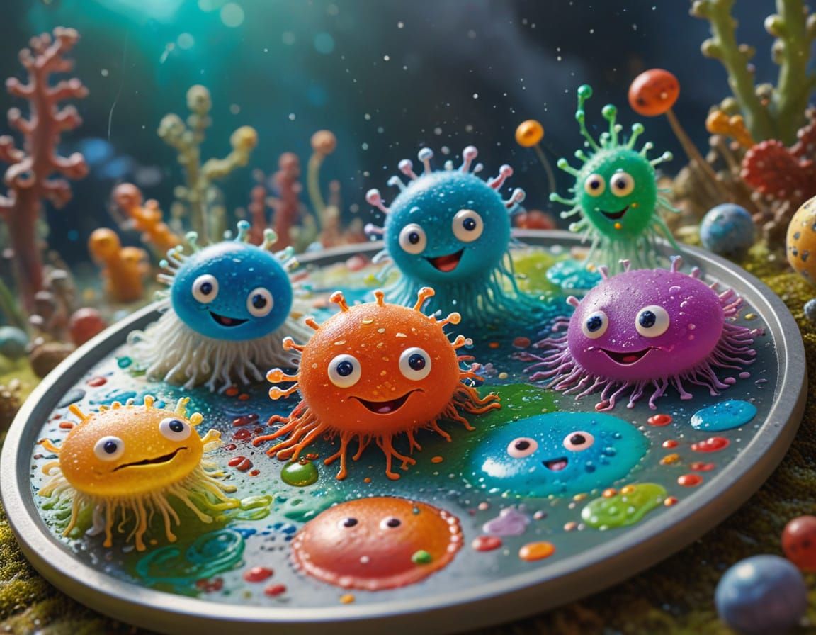 Silly Bacteria Painting a Microscopic Canvas with Goo