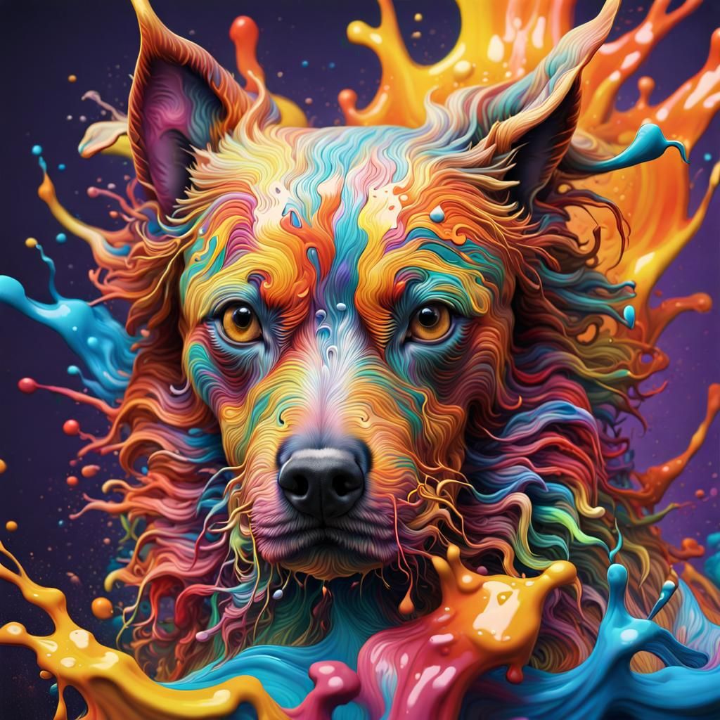 Colorful Dog Portrait in Splash Art Style