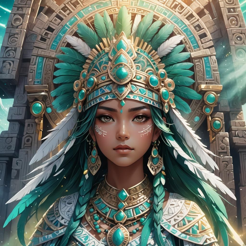 Aztec Waifu Portrait in Anime Style