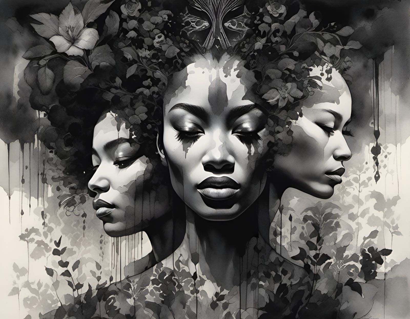 Surreal Black and White Portrait of Black Woman