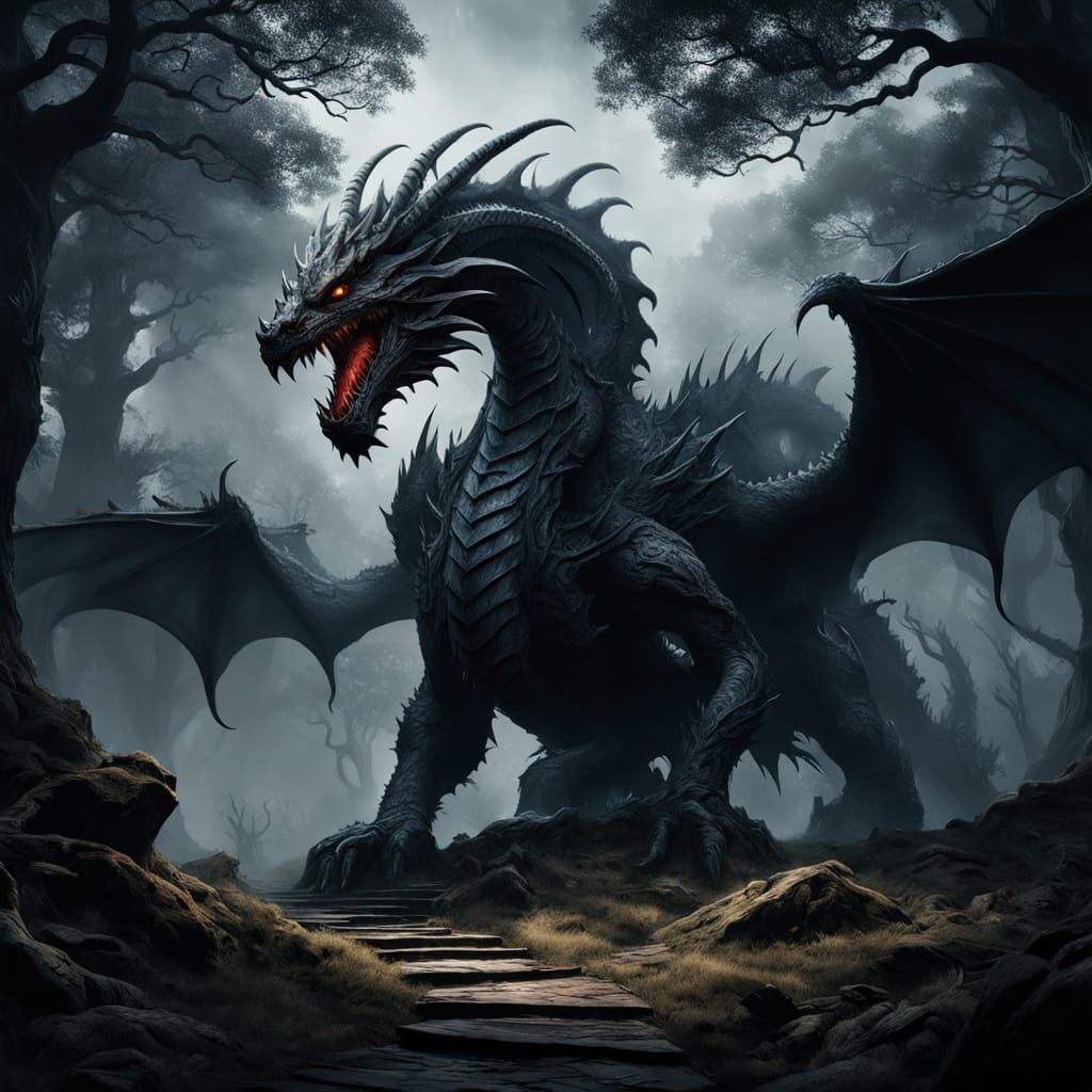 Norse Dragon Nidhogg Wraps Roots of Yggdrasil in Dark, Icy N...