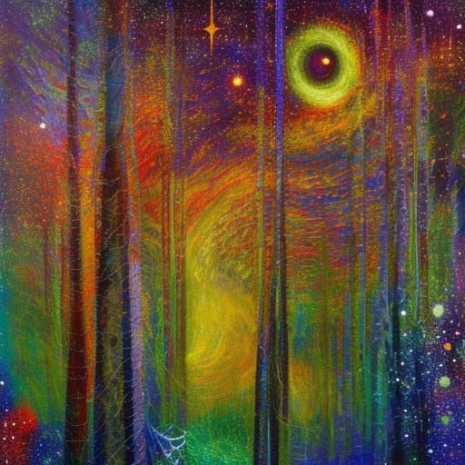 Primordial Forest Dreamscape in Neo-Impressionist Style