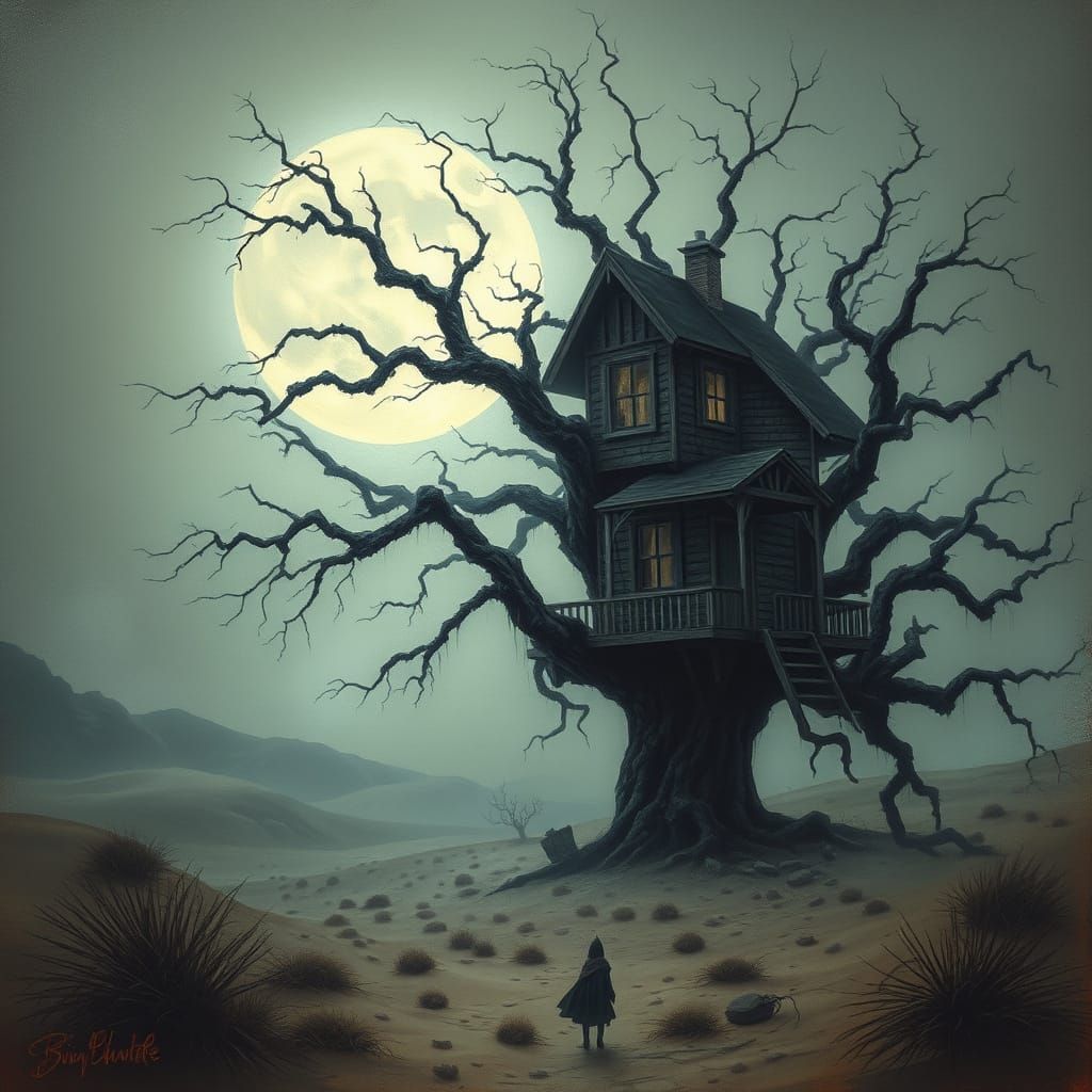 Abandoned Tree House Beckons Ghostly Spirits Under Desert Mo...