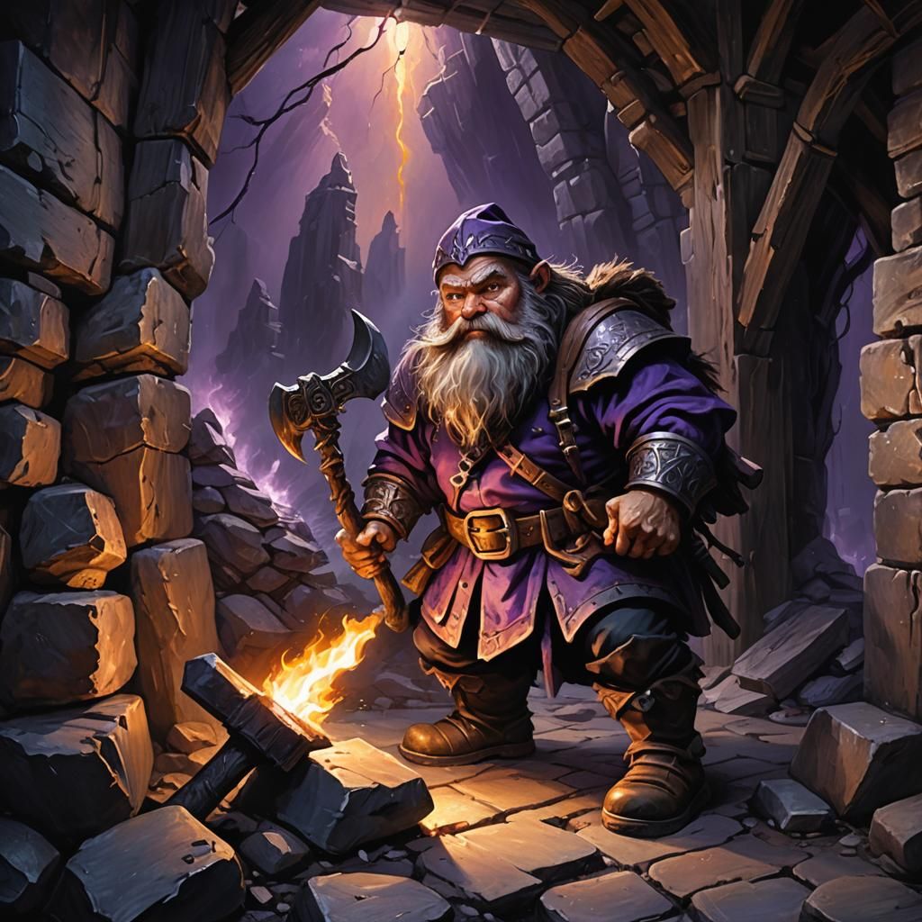 Dwarf Stares into Purple Chasm: Fantasy Oil Painting