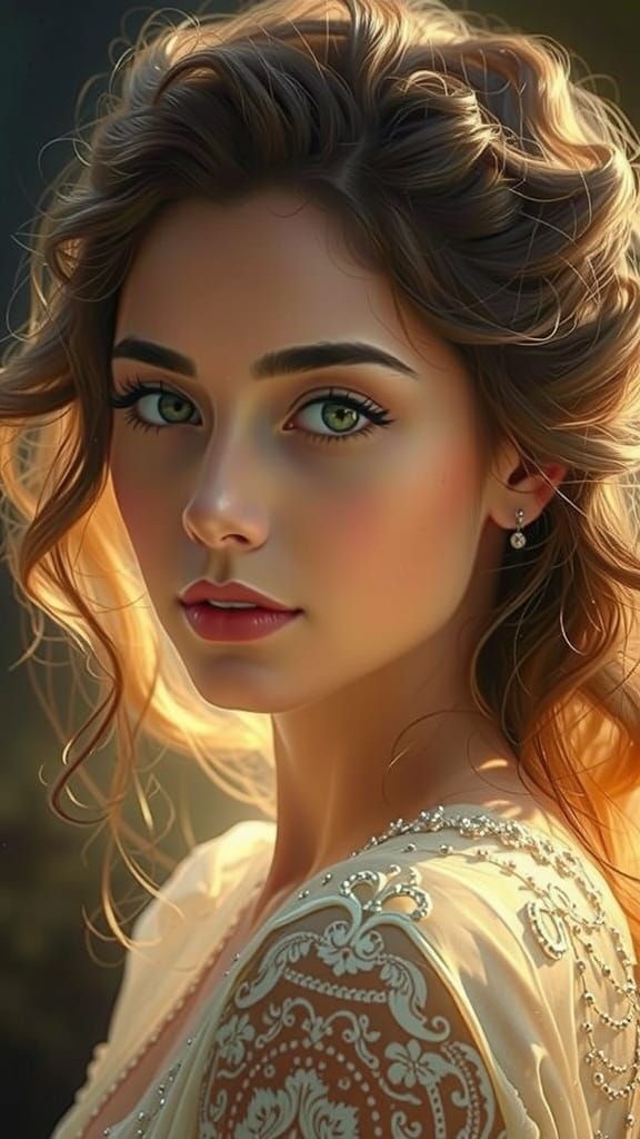 Elegant Woman Posing, Art Nouveau Digital Painting