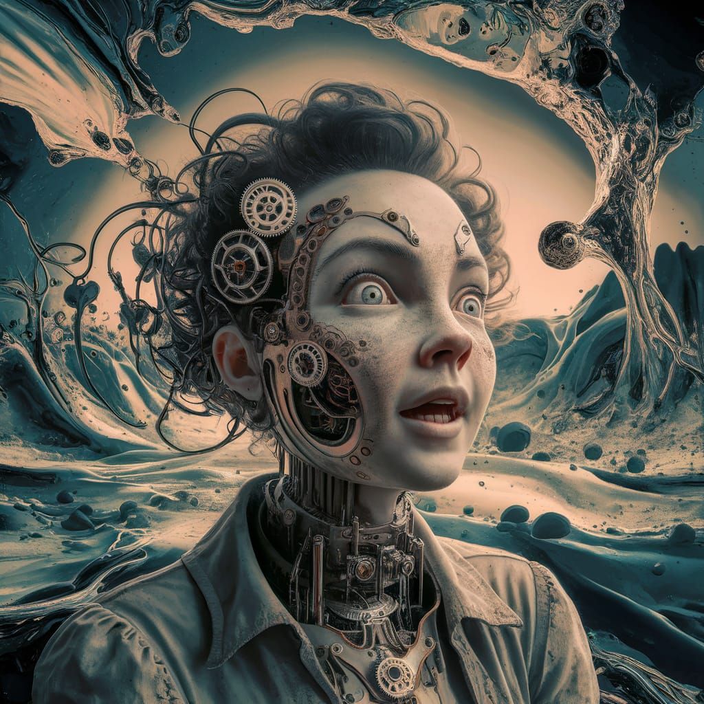 Steampunk Portrait with Abstract Expressionism Landscape