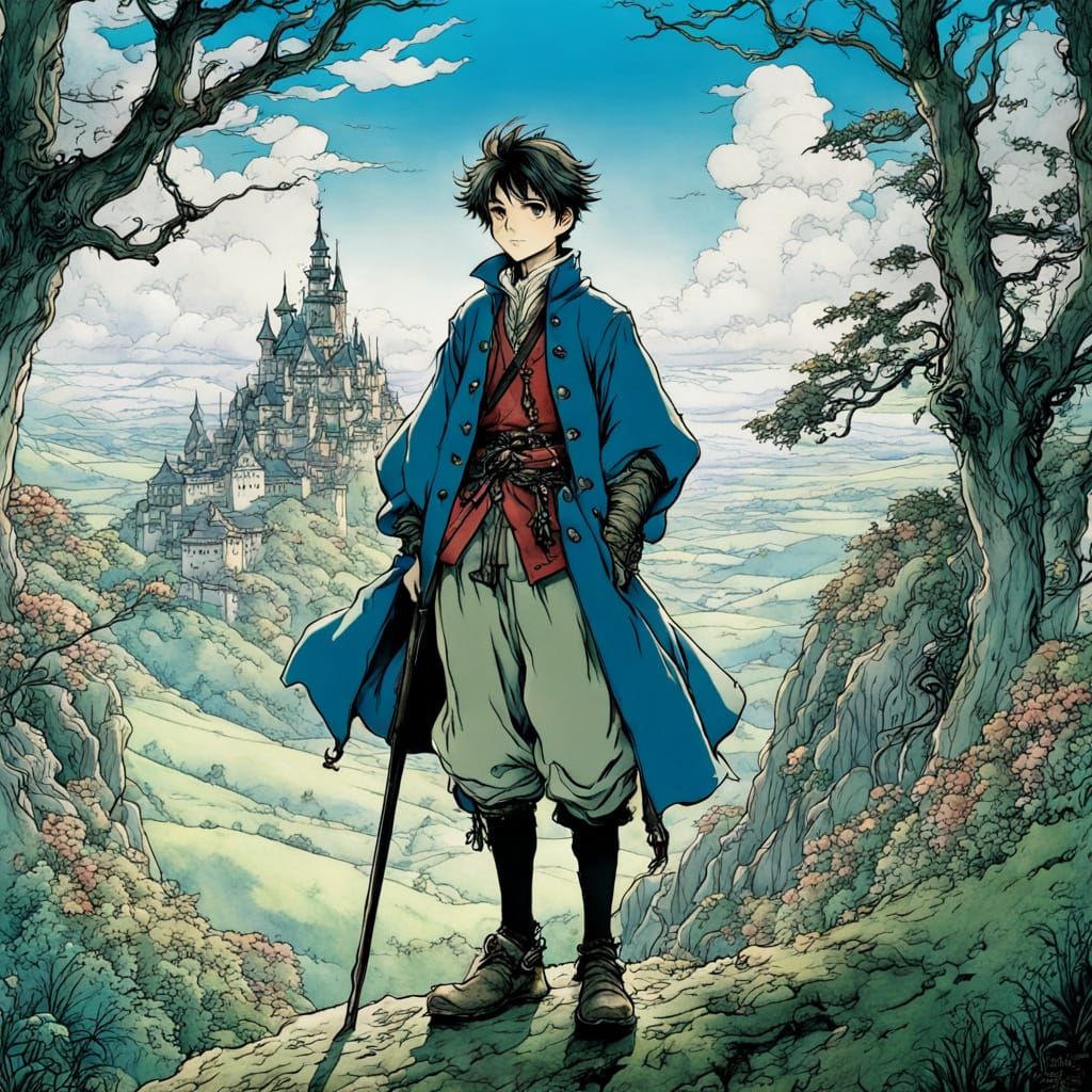 Sincere Boy in Vibrant Cartoon Style