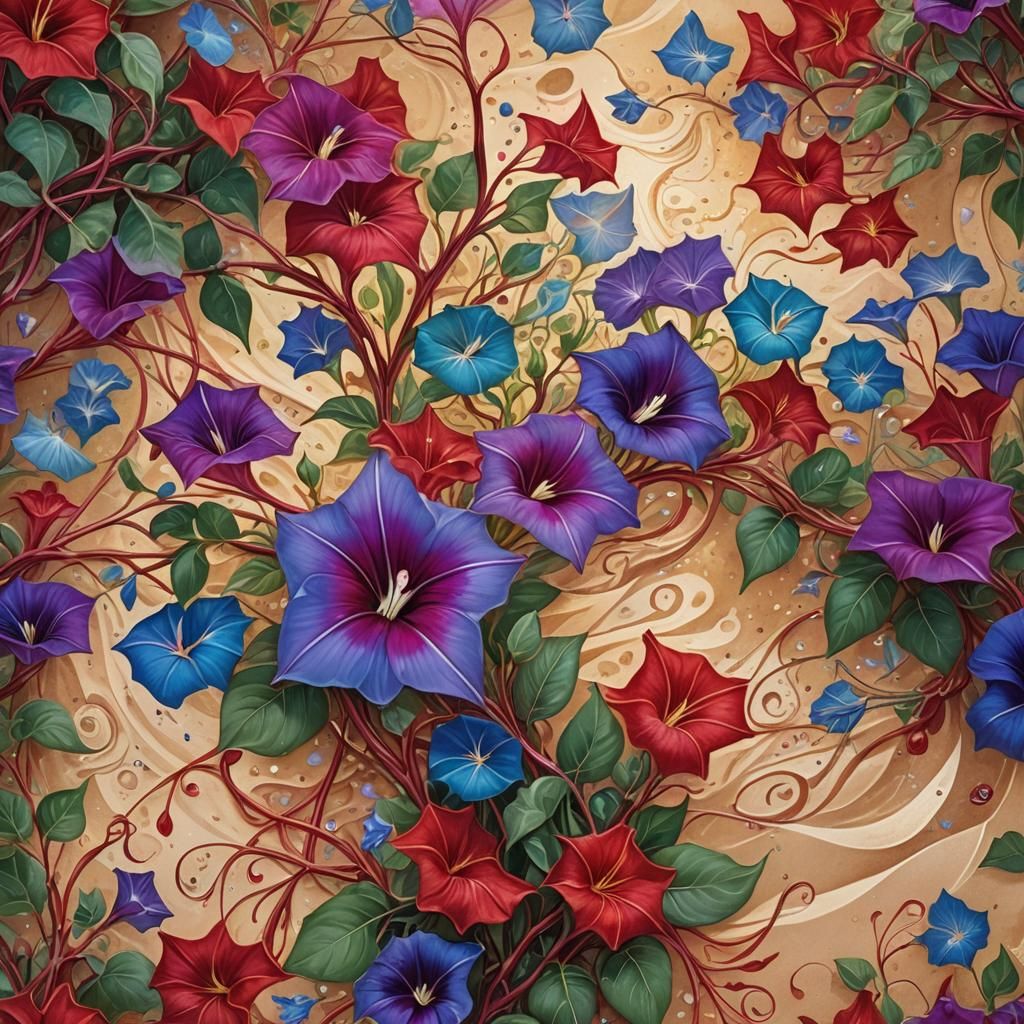 Astral Cosmic Morning Glory and Oleander Illustration