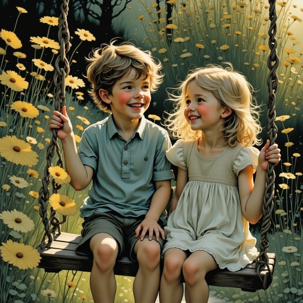 Siblings Share a Laugh in Hyperrealistic Splash Art